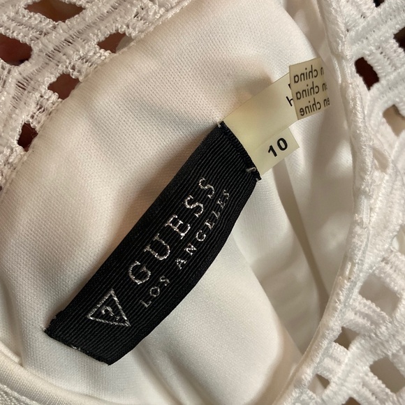 Guess Mesh White Midi Cocktail Dress with Floral Embroidery - Picture 3 of 4